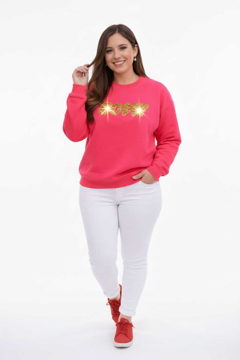 Coral BOSSY Sweatshirt with Gold Sparkle